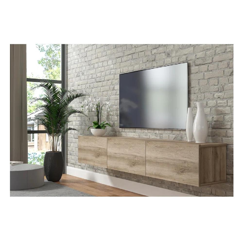 Mesa de TV Flotante 75"" TU MESITA Sigrid Melamina 18mm color Roble 3 puertas