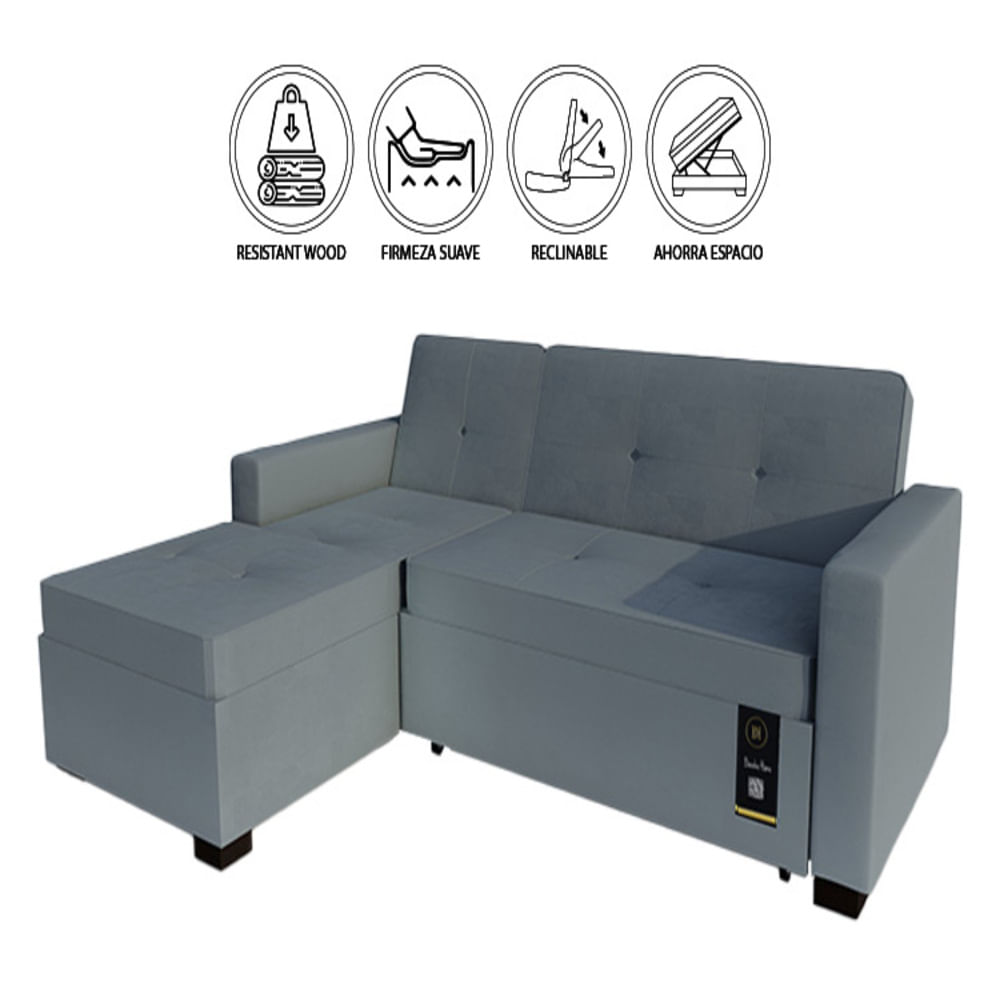 Sofá Cama Seccional Debar Izquierdo 3 Cuerpos - Gris Claro