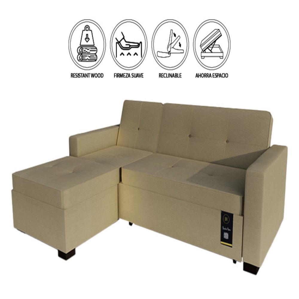 Sofá Cama Seccional Debar Izquierdo 3 Cuerpos - Beige Claro