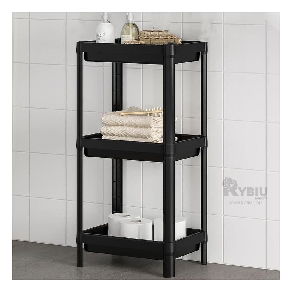 Estante de Almacenamiento 3 Niveles Negro Y+Papel de Regalo Estante de Almacenamiento 3 Niveles Negro Y+Papel de Regalo