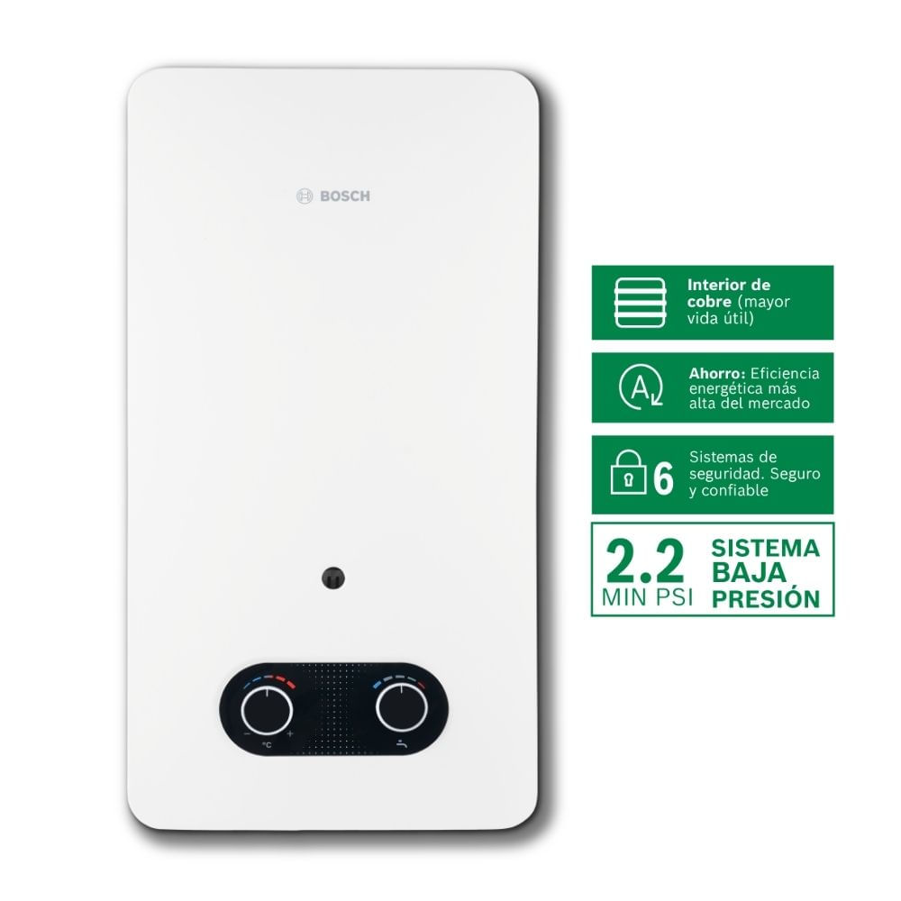 Terma a gas GN Vital 10L Baja Presión + kit de instalación Bosch