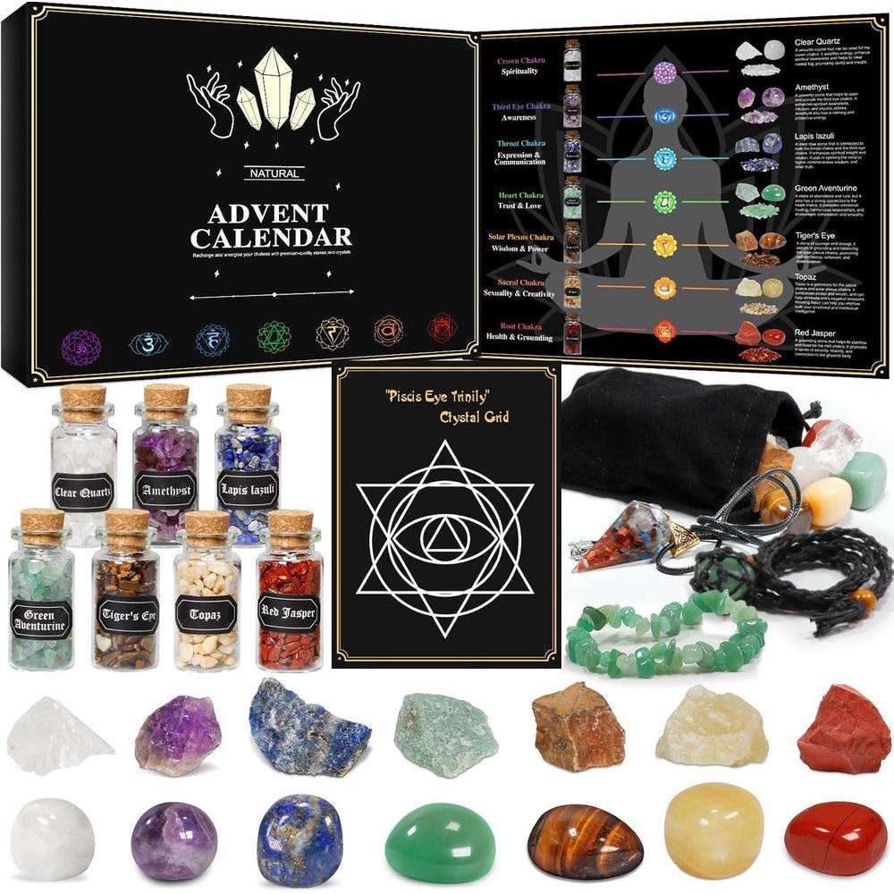 Calendario de Adviento de cristal, piedras, collares y guía Calendario de Adviento de cristal, piedras, collares y guía