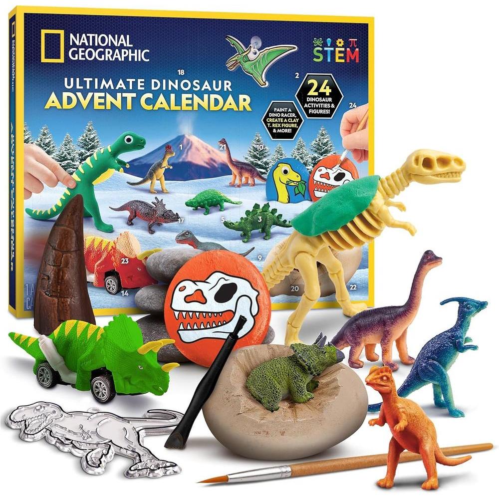 Calendario de Adviento de dinosaurios con 24 actividades y figuras