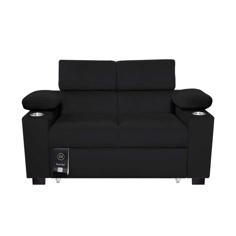 Sofá Cama Baraka Home Baltimore con Porta Vasos y Bolsillos Laterales 1.5 plz Negro
