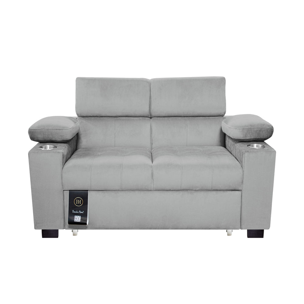 Sofá Cama Baraka Home Baltimore con Porta Vasos y Bolsillos Laterales 1.5 plz Gris Claro