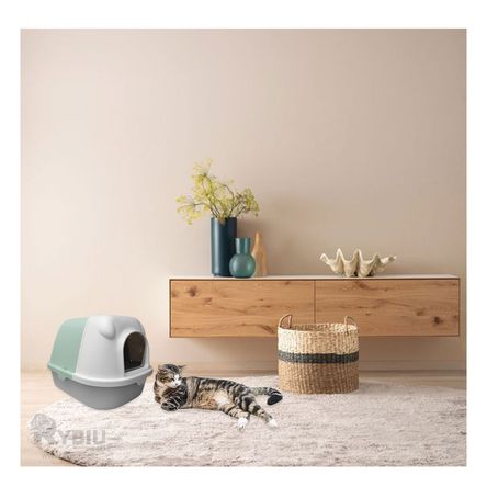 Arenero Cerrado con Orejitas y Pala Cernidora Verde y Plomo Arenero Cerrado con Orejitas y Pala Cernidora Verde y Plomo