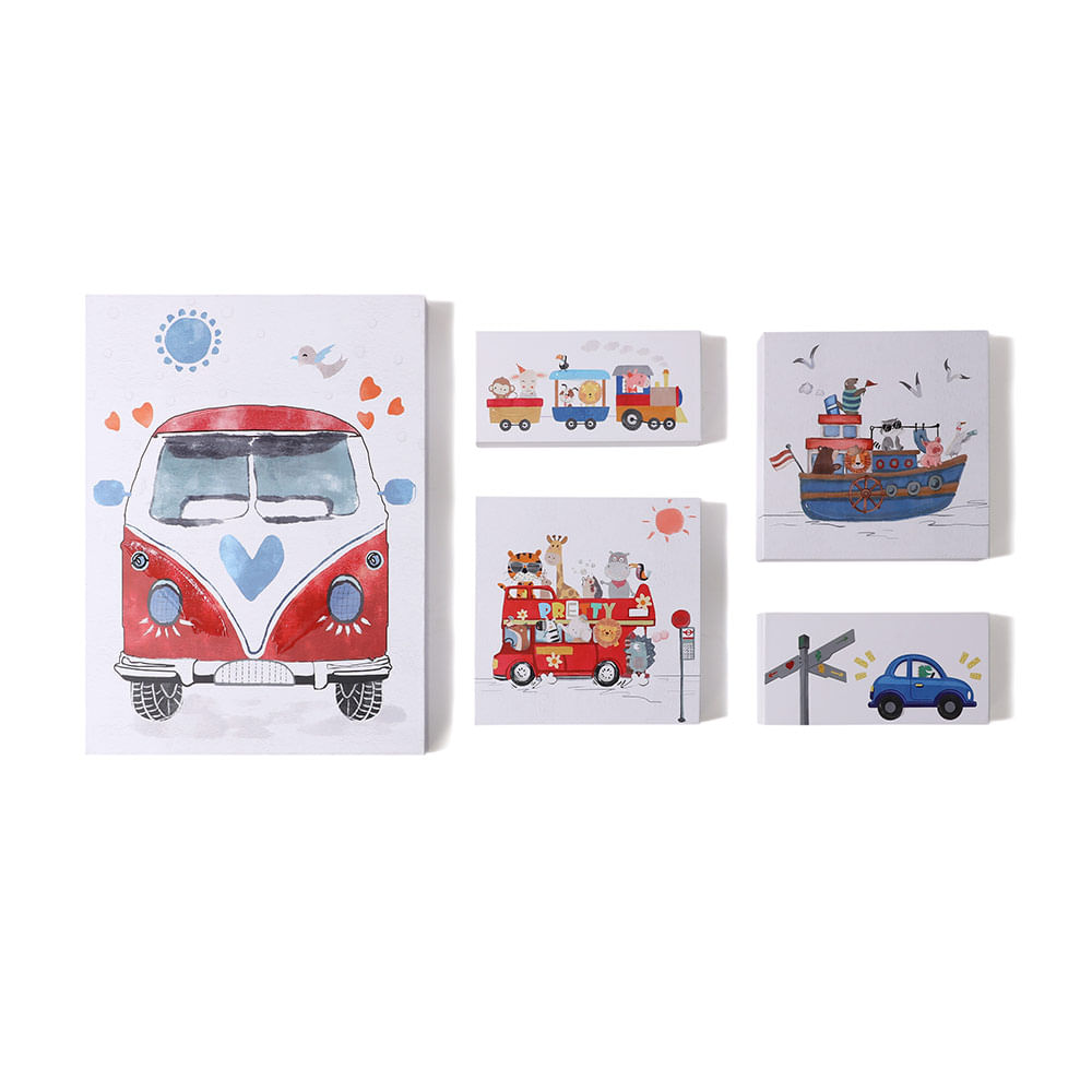 Set Cuadro Canvas 5 piezas Transportes Orange