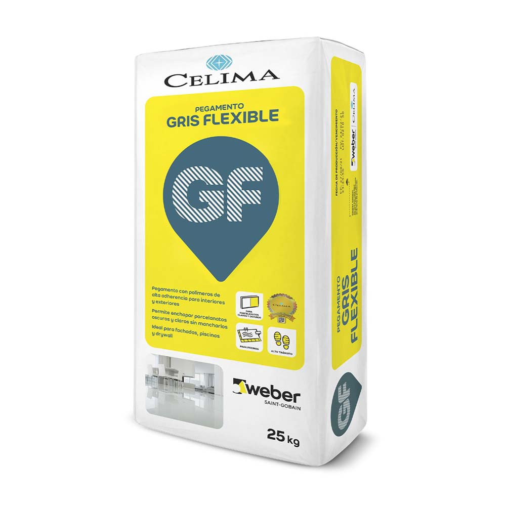 Pegamento en Polvo Flexible Gris 25 kg Celima Weber