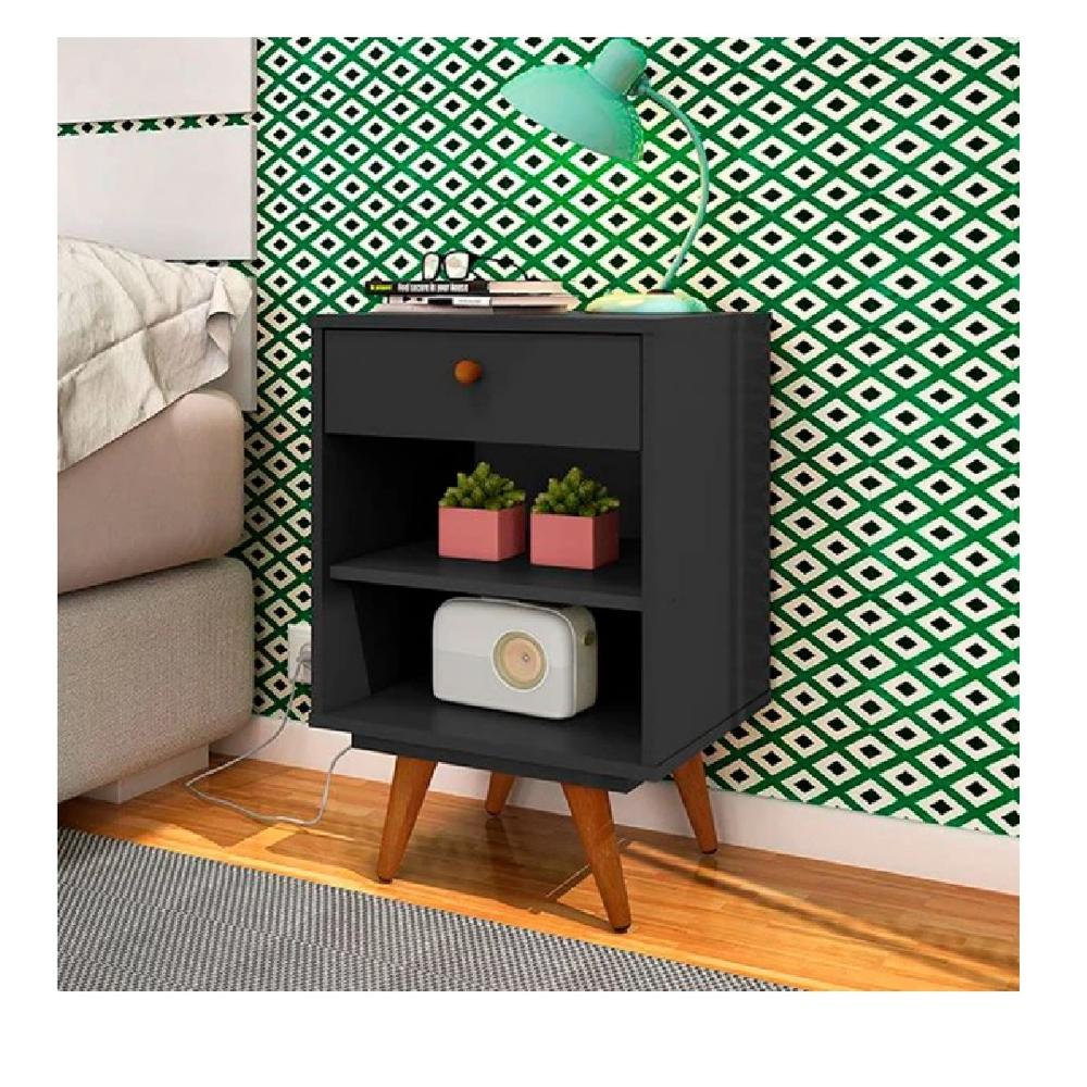 Velador Clásico TU MESITA Paulet Melamina 18mm color Negro 1 cajón