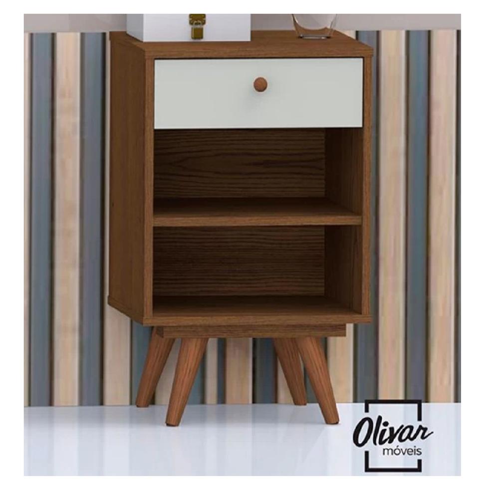 Velador Clásico TU MESITA Paulet Melamina 18mm color Marrón/Blanco 1 cajón