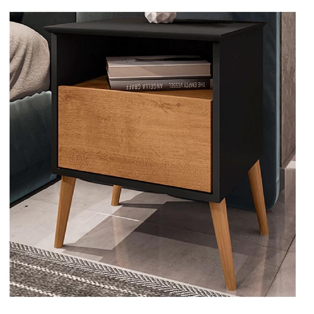 Mesa de Noche Velador Multiusos TU MESITA Saomi 1 cajón color Negro/Marrón