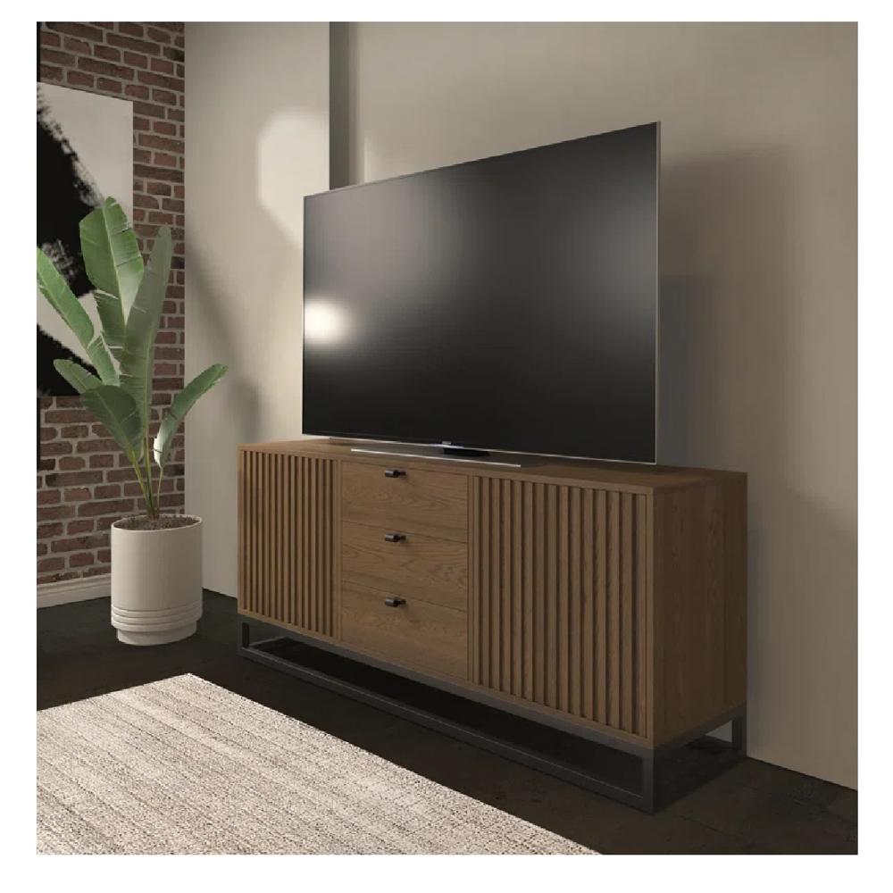 Mesa Clásica de TV 75"" TU MESITA Jimmy Melamina 18mm Base Metal Marrón 2 puertas 2 cajones