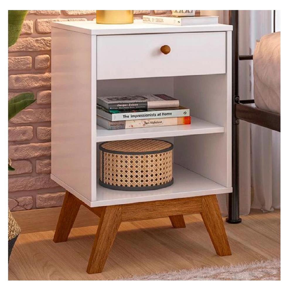 Mesa de Noche Velador Jessica TU MESITA Melamina 18mm color Blanco 1 cajón