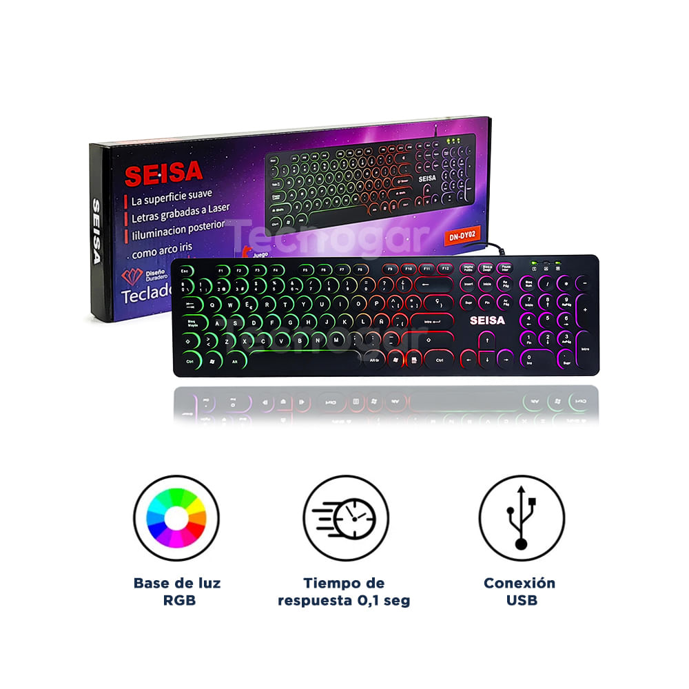 Teclado Gamer Usb Retroiluminado Con Led Rgb Seisa Dn Dy02 Promart