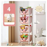 Organizador Caja De Juguetes 4 Niveles Plegable Con Ruedas Rosado