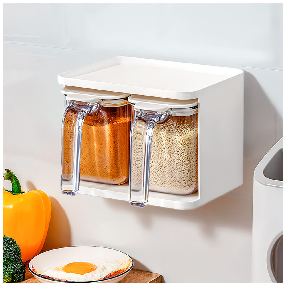 Condimentero Colgante Moderno con Cucharas y Adhesivo Beige F48