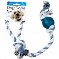Juguete de cuerda de perro con bola de plástico - Soga azul