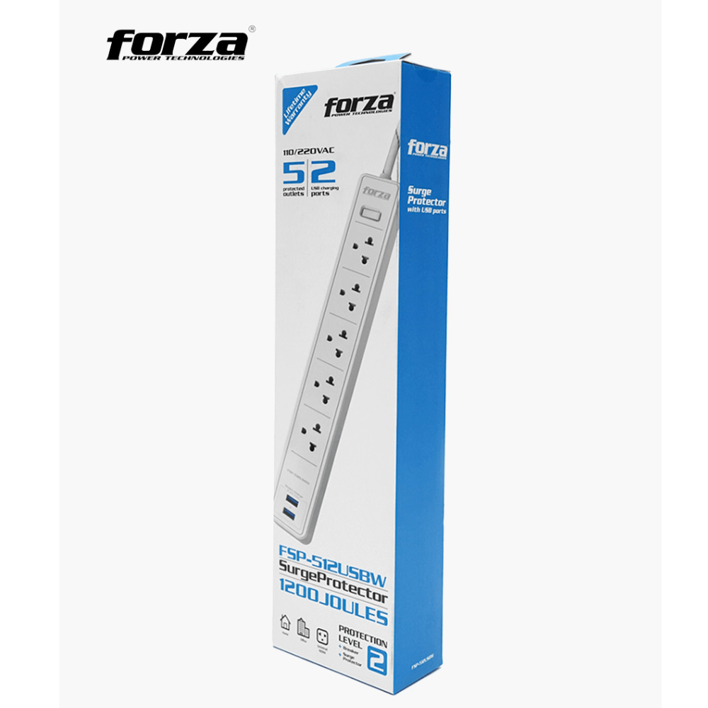 Supresor De Picos Forza Blanco Fsp-512usbw 5tomas 2usb 220v