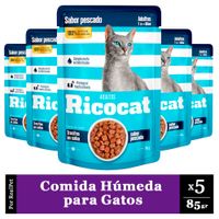 Pack x5 Comida Húmeda de Gato Ricocat Trocitos Pescado 85gr