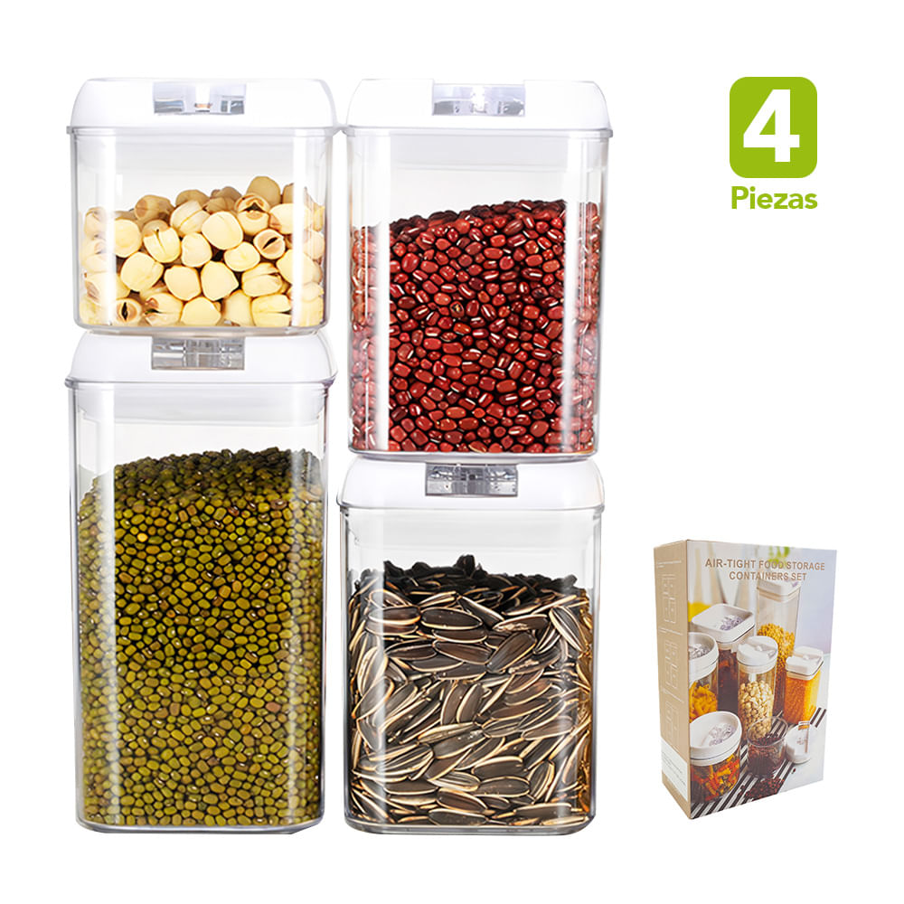 Set de 4 Frascos Envases Herméticos Táper Antiderrame de Cocina Blanco F11