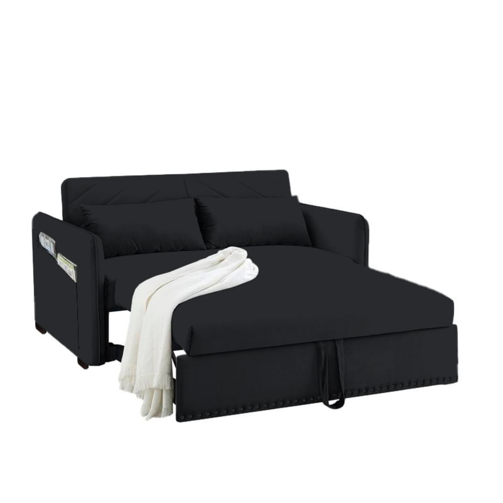 Sofá Cama Filipos con Almohadas y Bolsillos Laterales 1.5 Plz - Negro