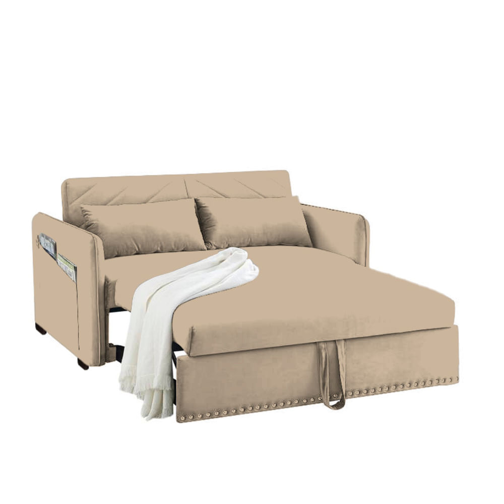 Sofá Cama Filipos con Almohadas y Bolsillos Laterales 1.5 Plz - Beige Claro