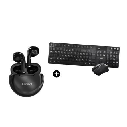 Audífonos Lenovo HT38 Táctil BT + Kit Teclado Mouse Inalámbrico 24G