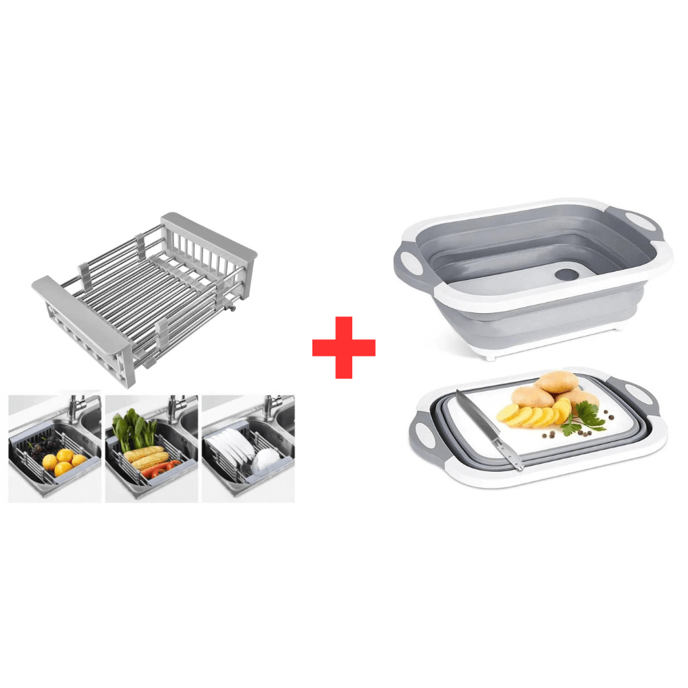 Combo Escurridor Retráctil Extensible + Tabla de Picar Plegable