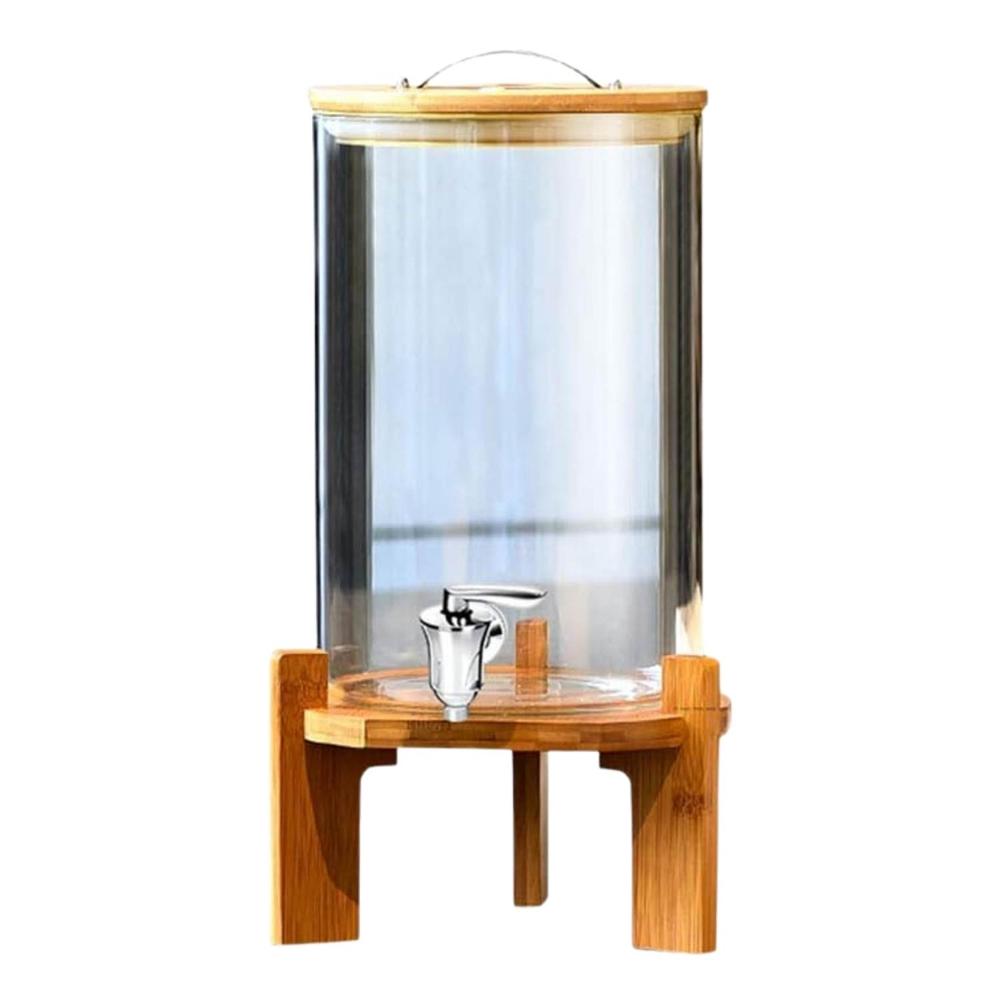 Dispensador de Agua Borosilicato con Base de Madera 8.0 L Oscuro