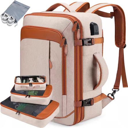 Mochila de Viaje Grandes de 50 L con 3 Cubos de Embalaje para Hombres y Mujeres 8092 Beige