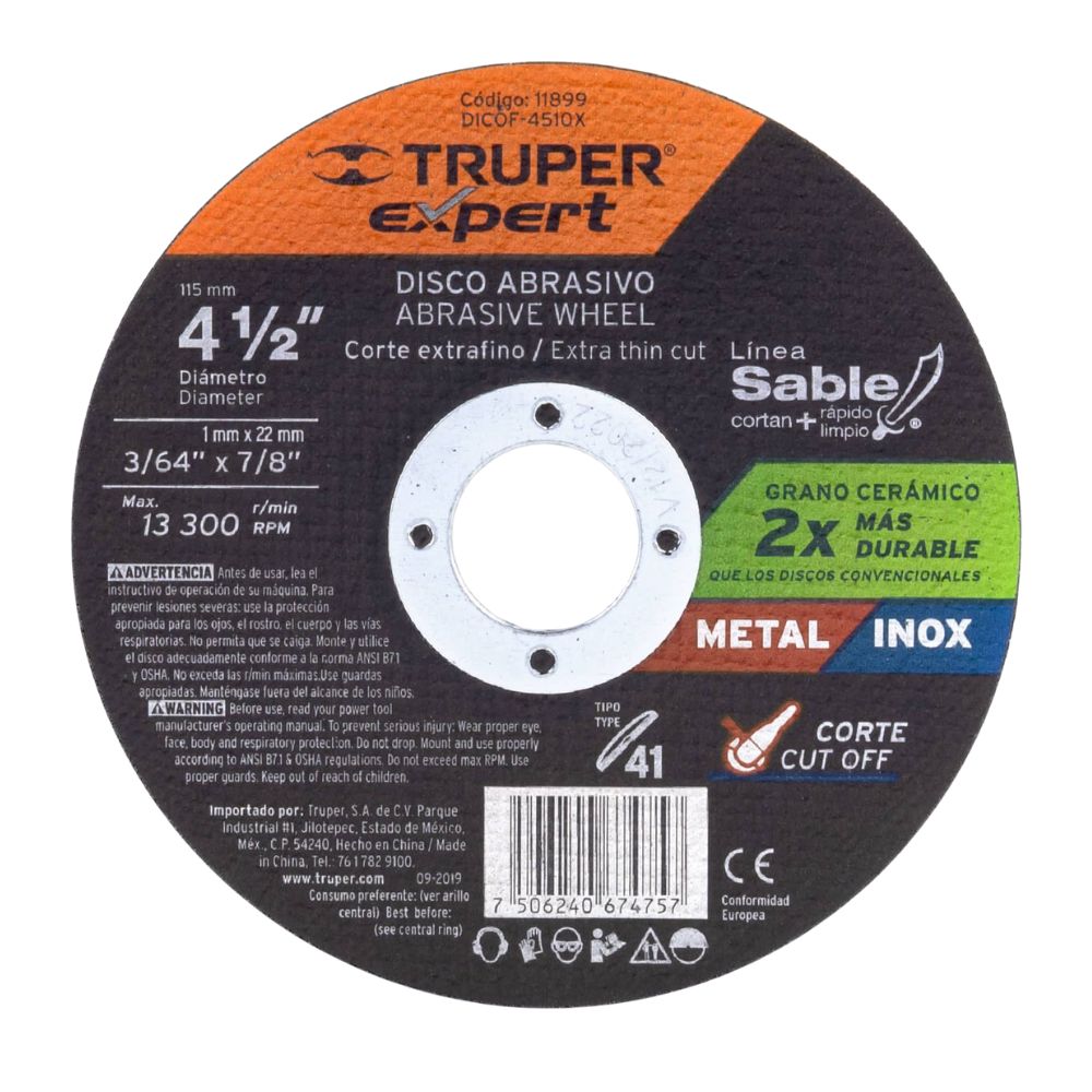 Disco de corte extrafino de meta 4-1/2 Disco de corte extrafino de meta 4-1/2