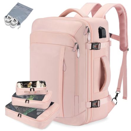 Mochila de Viaje Grandes de 50 L con 3 Cubos de Embalaje para Hombres y Mujeres 8092 Rosa