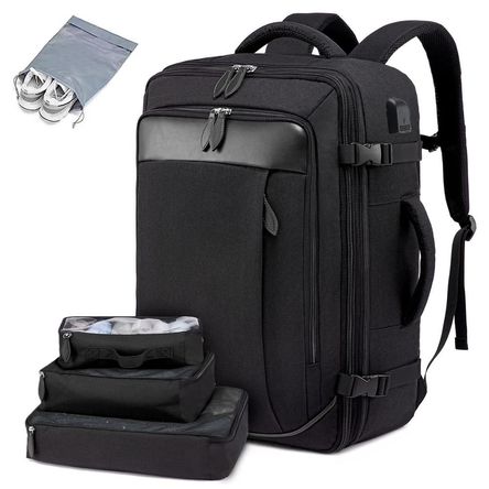 Mochila de Viaje Grandes de 50 L con 3 Cubos de Embalaje para Hombres y Mujeres 8092 Negro