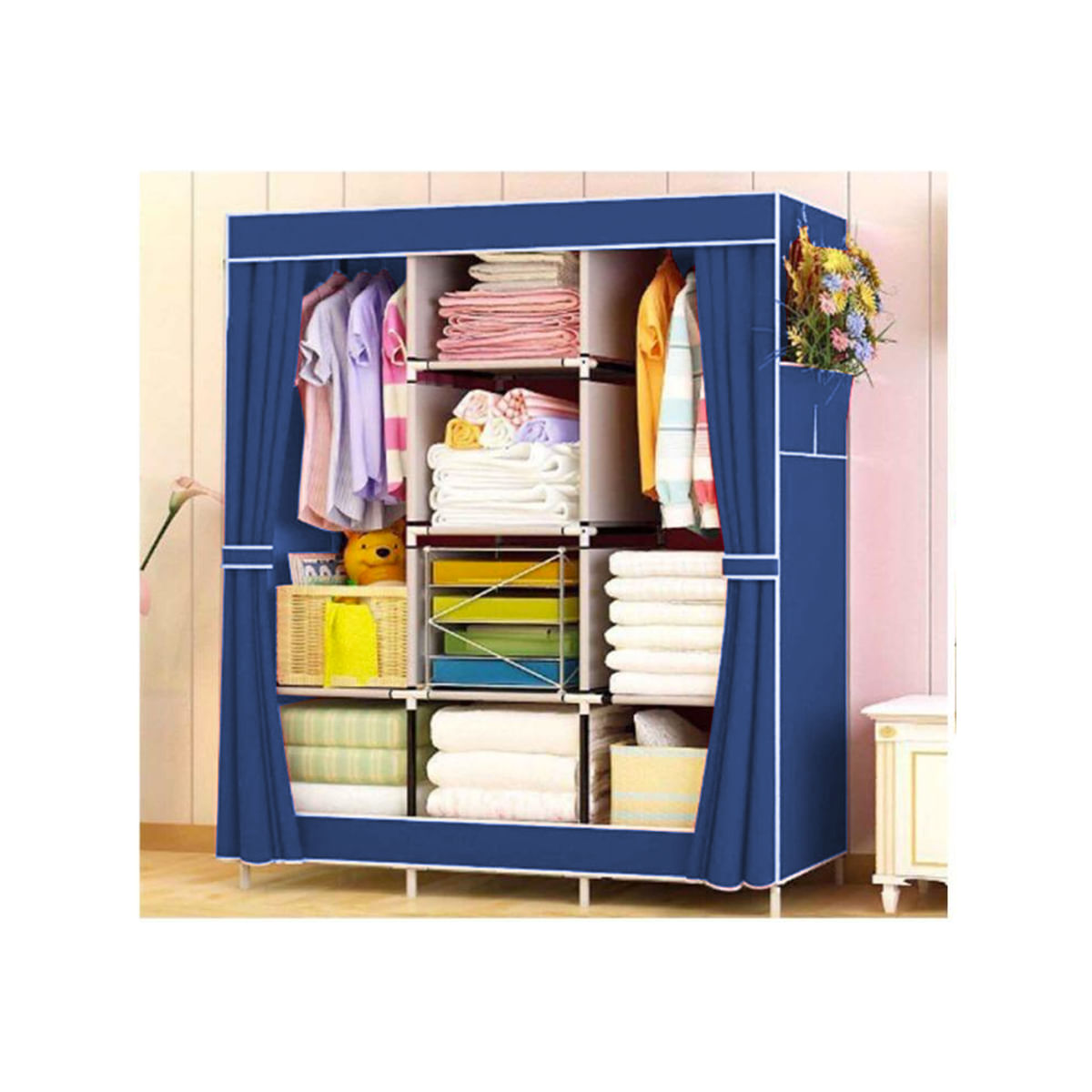 Ropero Closet Organizador Ropa De 3 Cuerpos Labrado Azul