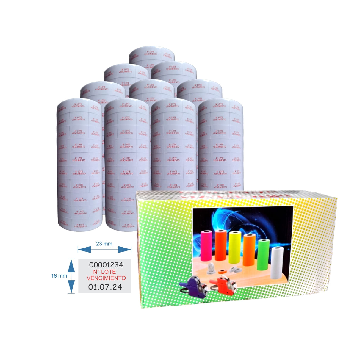 Etiquetas de Numero de Lote y Vencimiento Casandina Tools Caja de 10 Conos