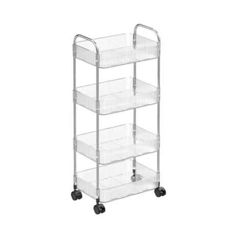 Verdulero Giratorio 4 Niveles Organizador de Cocina Cesta Acrilico con Ruedas Transparente