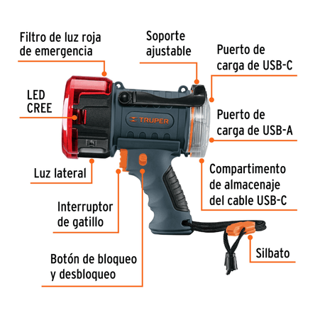 Lampara De Led 2000lm Recargable Alta Potencia Truper Lampara De Led 2000lm Recargable Alta Potencia Truper