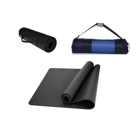 Colchoneta Yoga Mat Gruesa 15 Mm Premium con Bolso y Sujetador Black