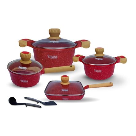Juego de Ollas Reyna Dakota Rojo Roca Volcánica 10 Piezas Duraderas Juego de Ollas Reyna Dakota Rojo Roca Volcánica 10 Piezas Duraderas