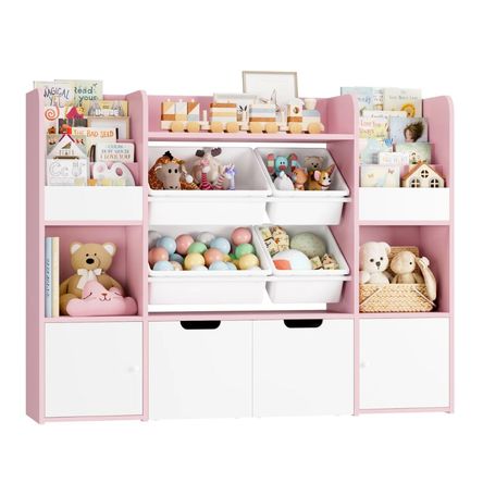 Estante Organizador Librero Juguetero Infantil Amir Rosa y Blanco Muebles Bonno