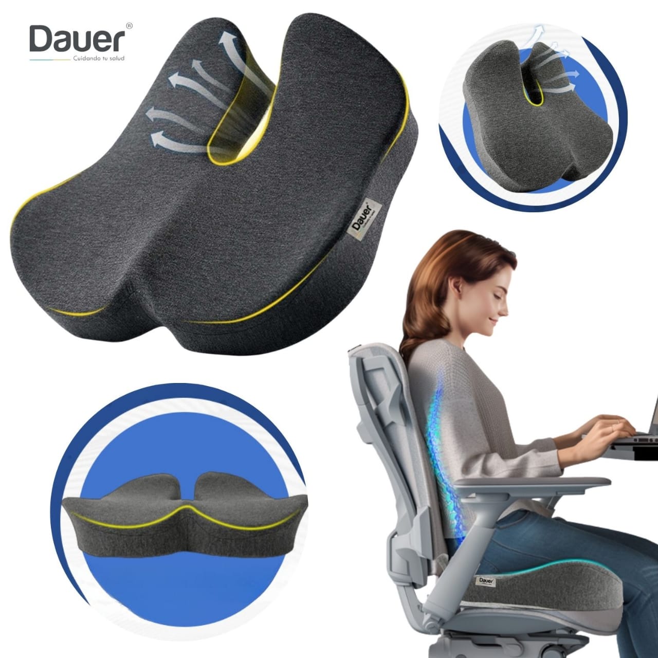 Asiento Cojín 3D Ergonómico Bambu Mejora la Postura Incluye Forro y Asa