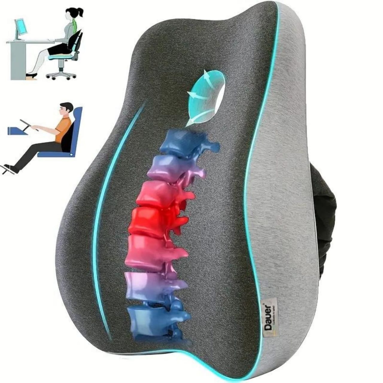 Cojín Lumbar Respaldar Viscoelástico 3D Ergonomico con Bolsillo Lateral