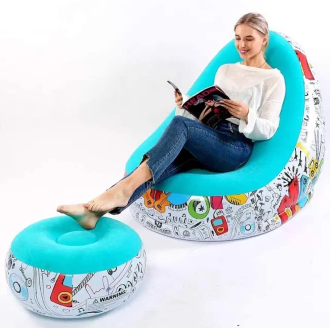 Sofa Cama Inflable Sillon Puff Gigante de Hogar Terraza Habitacion Celeste