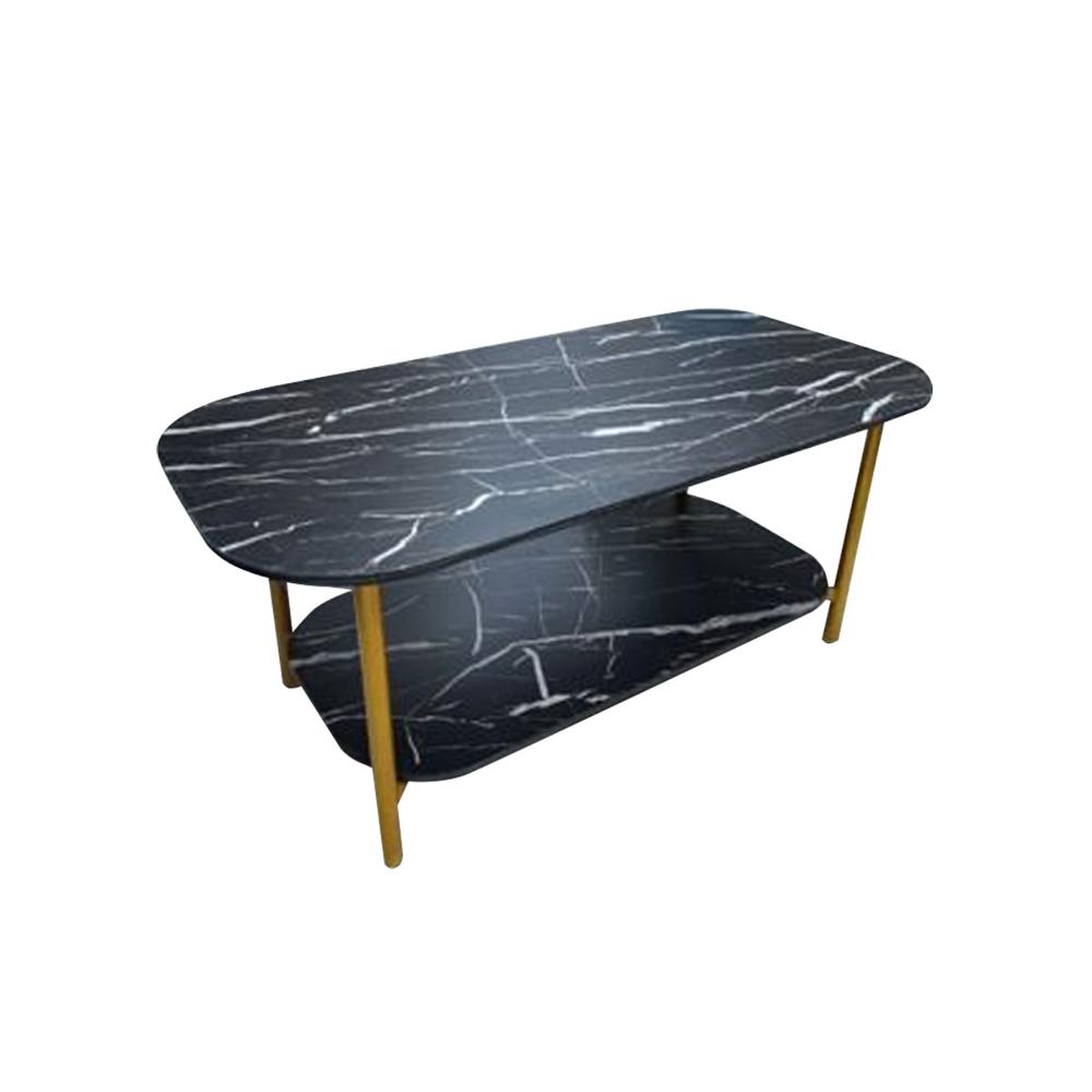 Mesa De Centro Sala Salita 2 Niveles Semi Ovalada Elegante Negra ZZ1010