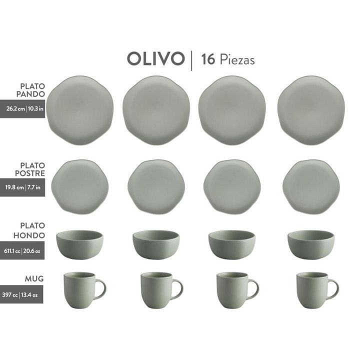 Juego Vajilla Olivo 16 Piezas Corona Promart