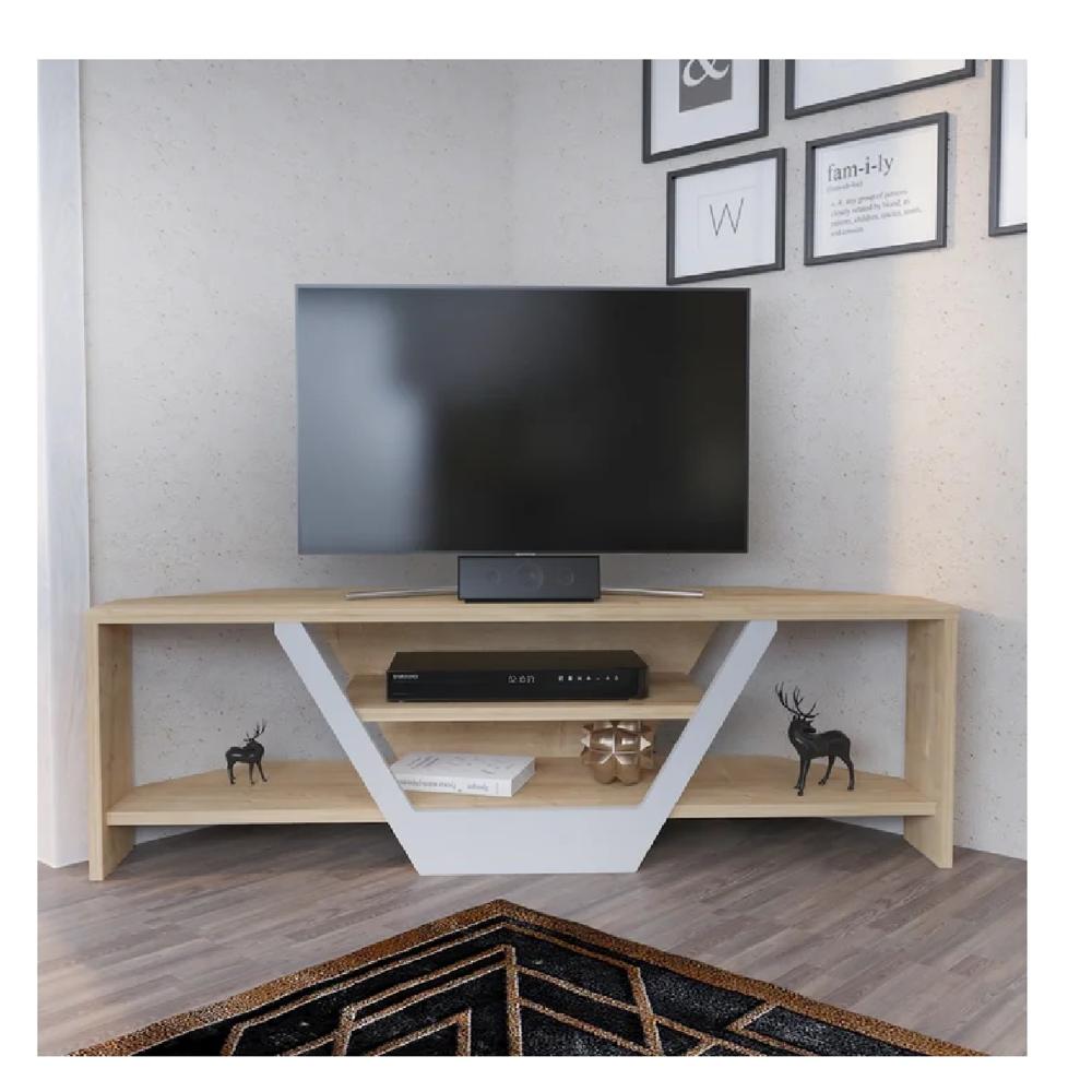 Mesa de TV 55"" para Esquina Nazca TU MESITA Melamina 18mm color Duna/Blanco