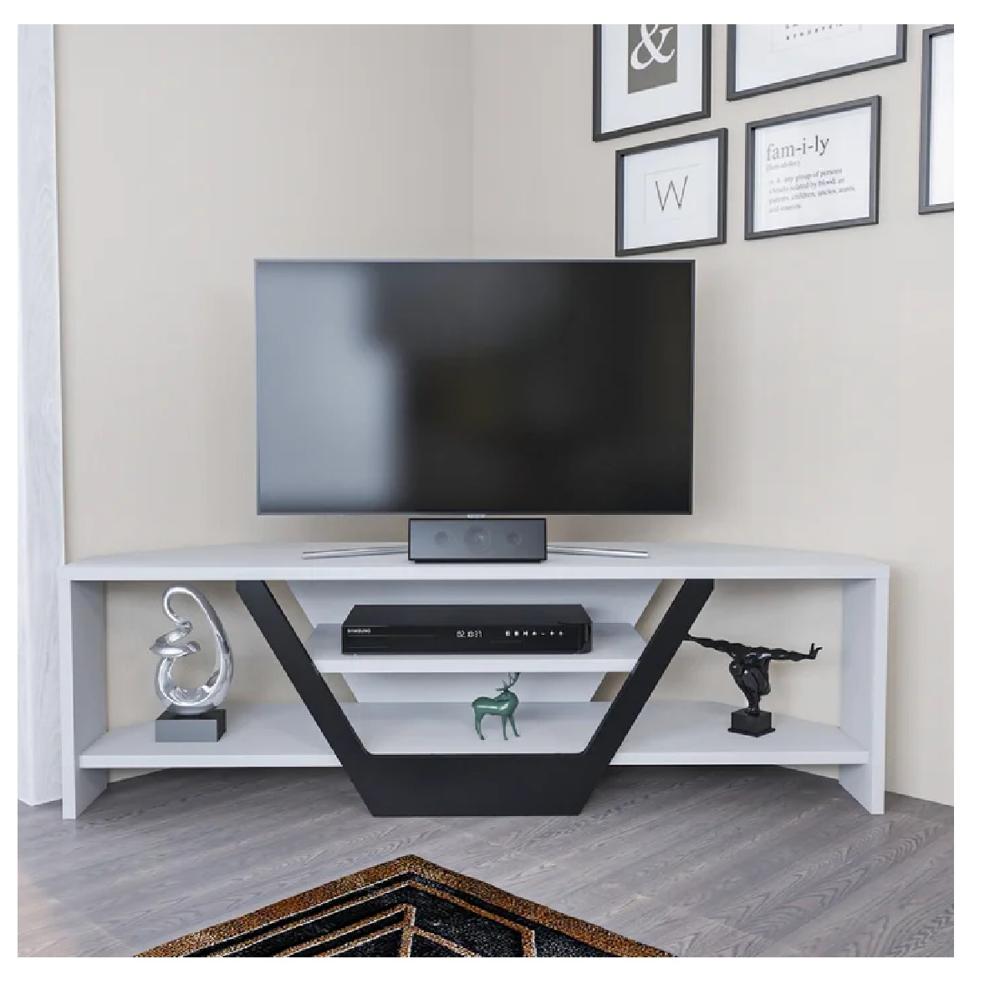 Mesa de TV 55"" para Esquina Nazca TU MESITA Melamina 18mm color Blanco/Negro