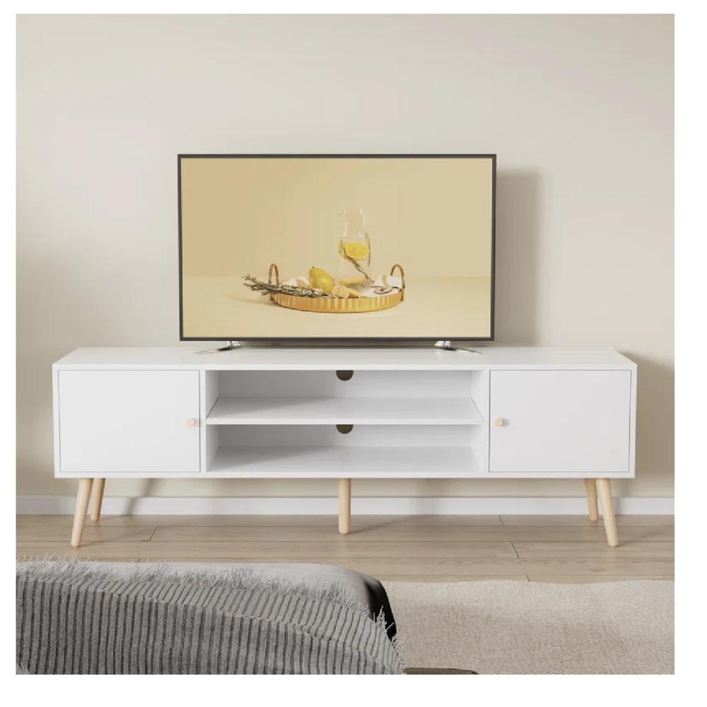 Mesa de TV Multiusos 70"" TU MESITA Klaun Melamina 18mm color Blanco 2 cajones