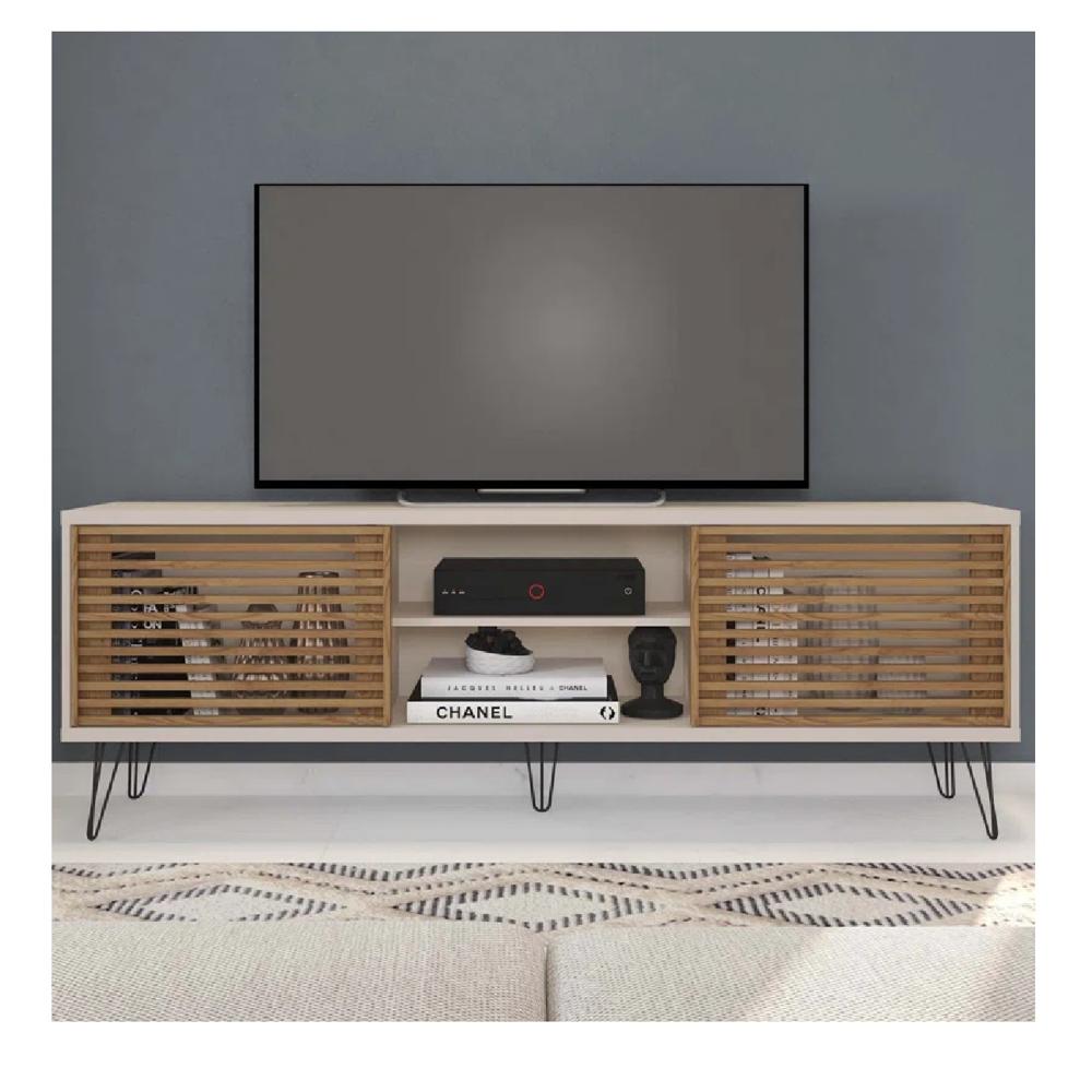 Mesa de TV Moderna Florencia 70"" TU MESITA Melamina 18mm color Blanco/Duna 2 puertas Corredizas