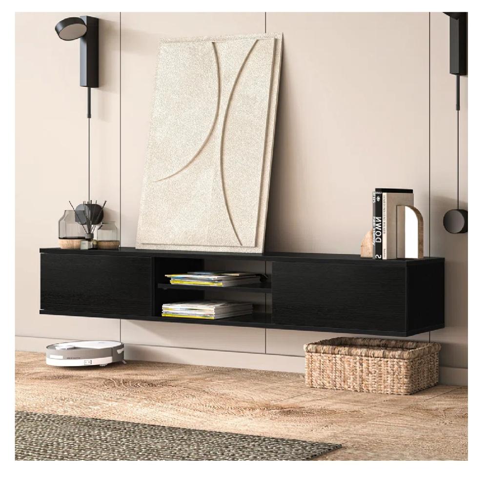 Mesa de TV Flotante 80"" Amauta TU MESITA Melamina 18mm 2 puertas Negro